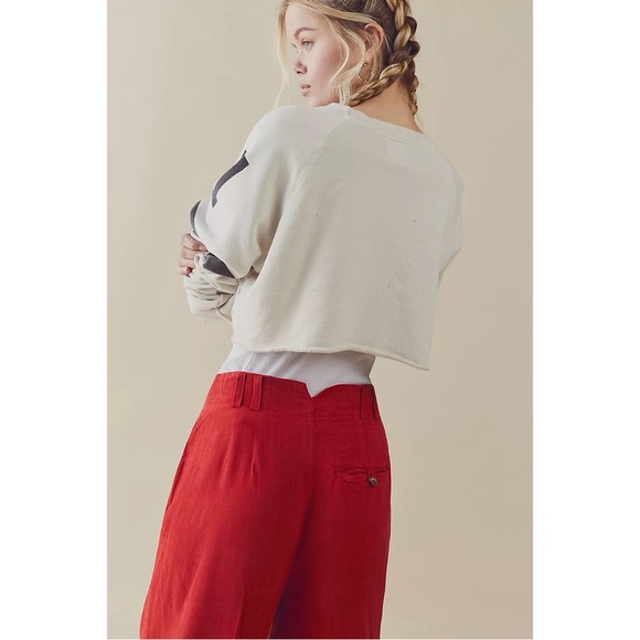 Free People Calla‎ Mid Rise Wide Leg Linen Blend Pleated Trousers Pants in Red - Picture 4 of 11